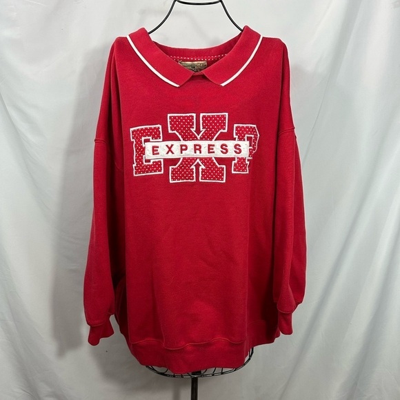 Vintage Jeans by Express collared red collegiate sweatshirt size L - Picture 1 of 7